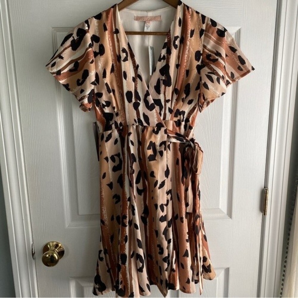 NWT! Anthropologie Hutch Blaise Wrap Mini Dress Leopard Brown- Size XXS Petite